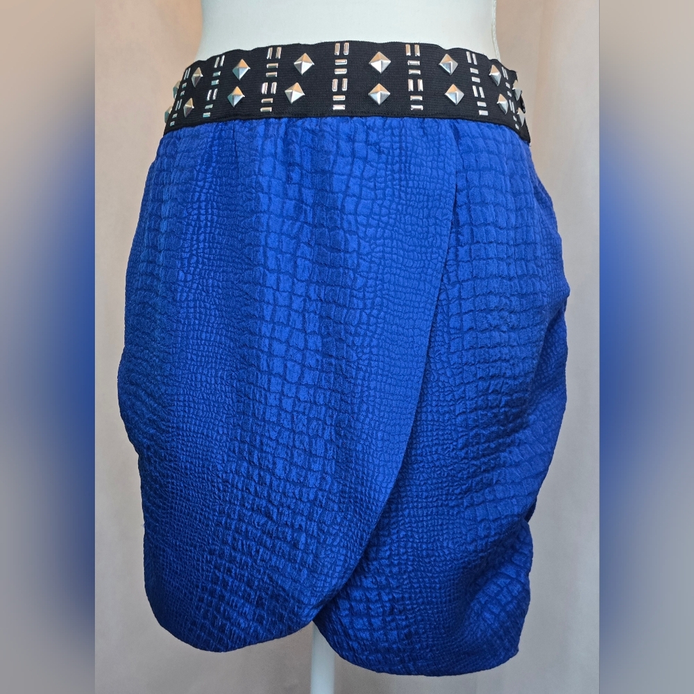 Affliction Textured Blue High Waist Silk Skirt